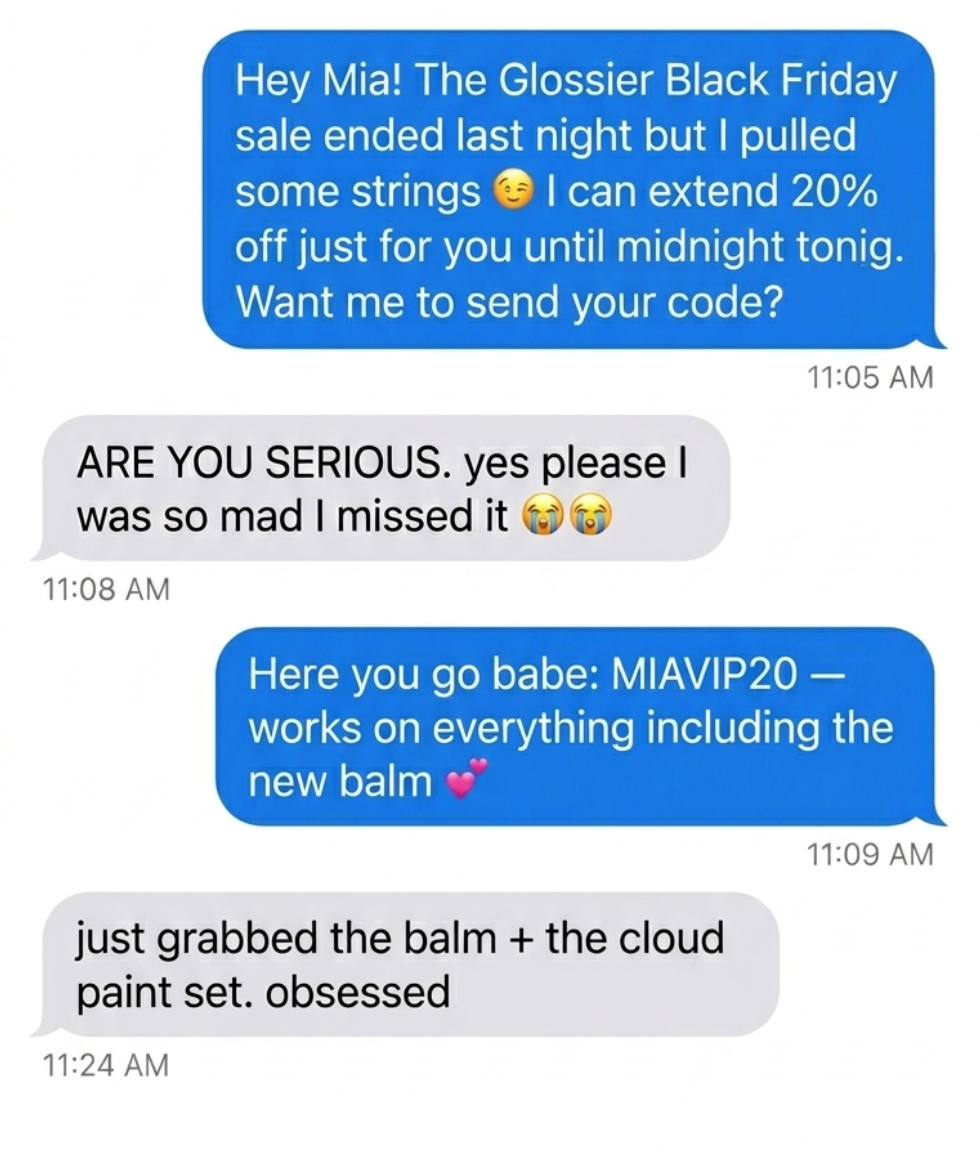 Campaign recovery iMessage conversation example