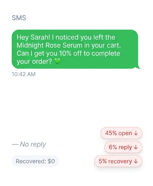 Green bubble SMS recovery text that gets filtered and ignored